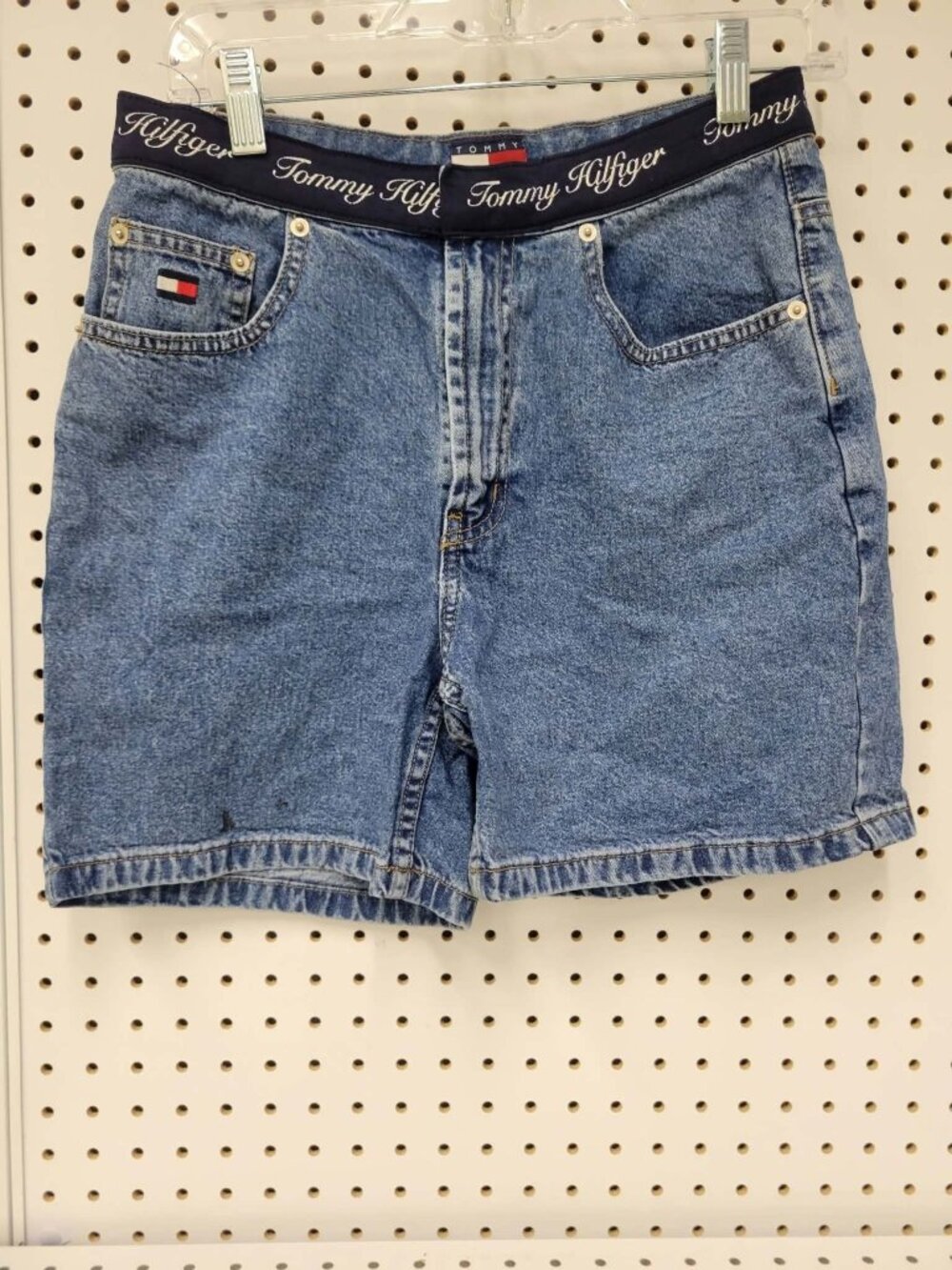 Tommy Hilfiger Womens High-Waisted Denim Shorts With Logo Waistband Size 6 100%